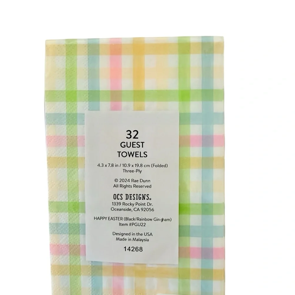 Rae Dunn Happy Easter 32 piece Guest Towels in Pastel Plaid